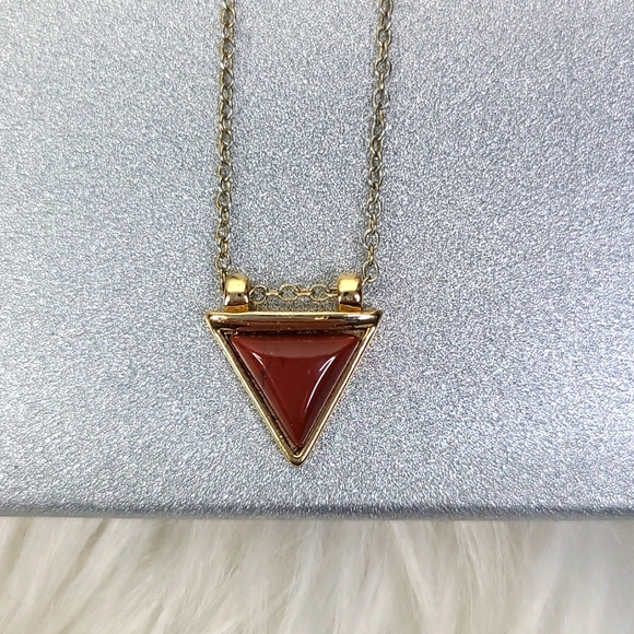 Triangle Necklace Stainless Steel Chain Pendant Gold Tone Rust Brown Agate Trend - Picture 2 of 6